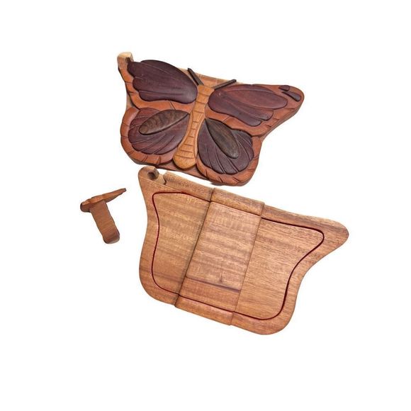 Butterfly Brooch Pin Jewelry Puzzle Wood Box Storage 14 Pieces Accessories - Picture 4 of 9